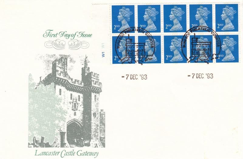 1993 (12) Walsall 10x2nd Class Eliptical Perfs Booklet - Lancaster Castle Cover - Windsor Counter H/S