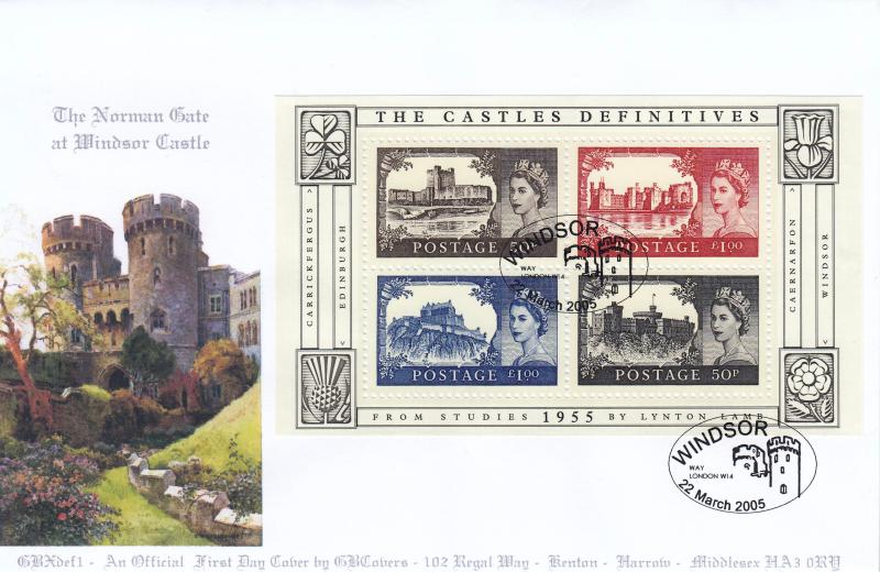 2005 (03) Castles Miniature Sheet - DW GBX Windsor Way Official