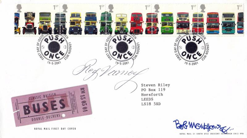 2001 (05) Buses (Stamps) - RM - Push Once, London WC2 H/S - Double Signed by Bob Monkhouse & Reg Varney