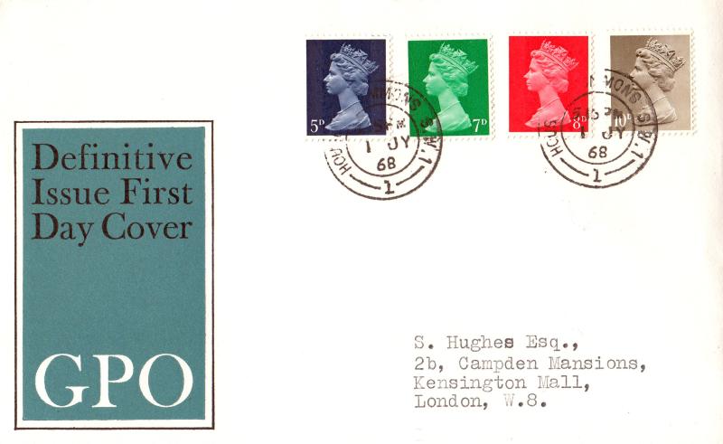 1968 (07) Machin Low Values (5d-7d-8d-10d) - GPO - House of Commons CDS