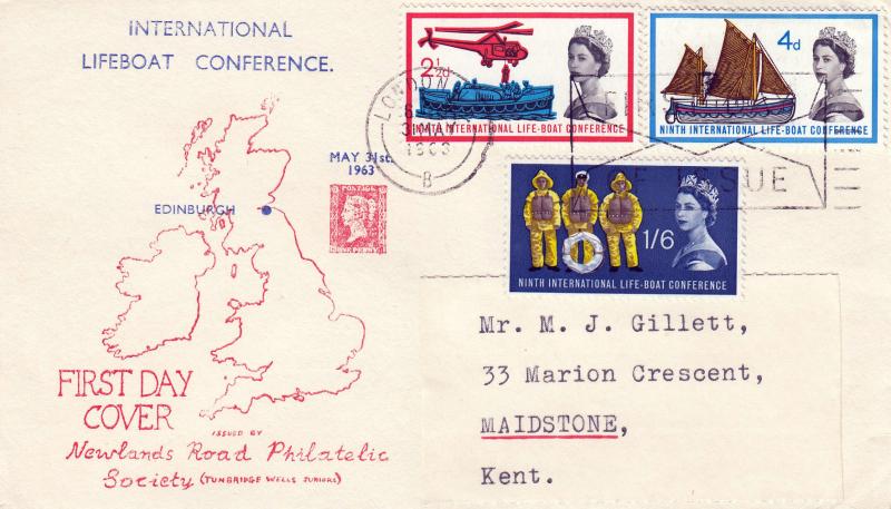 1963 (05) Lifeboat - 'Newlands Road Philatelic Society' Cover - Non Phosphor stamps - London W1 First Day of Issue 'Envelope' Slogan