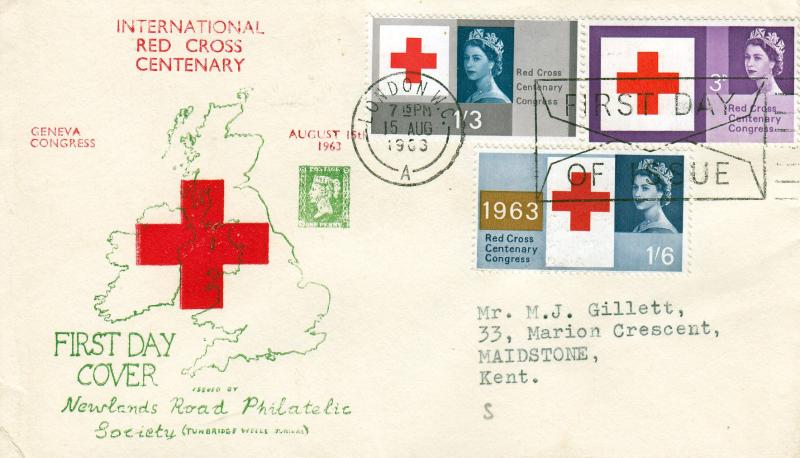 1963 (08) Red Cross - 'Newlands Road Philatelic Society' Cover - Non Phosphor stamps - London WC First Day of Issue 'Envelope' Slogan