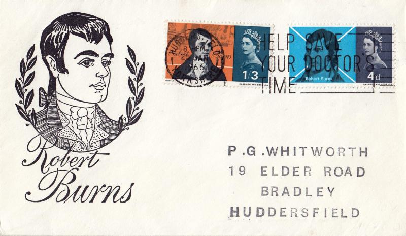 1966 (01) Robert Burns - Ord - B&W 'Face & Thistle' Cover - Help Save Your Doctors Time Slogan