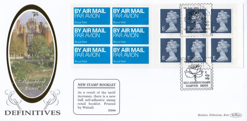 2002 (07) E Value Air Mail Booklet - Benham D394 - Self Adhesive Stamps, Hampton H/S