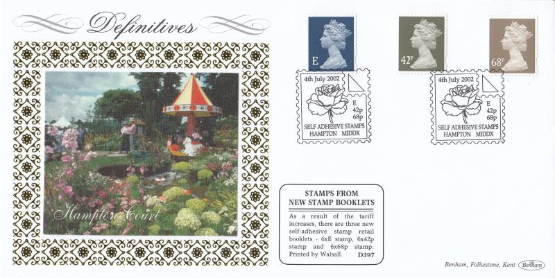 2002 (07) E+42p+68p Air Mail Booklets - Benham D397 - Self Adhesive Stamps, Hampton H/S