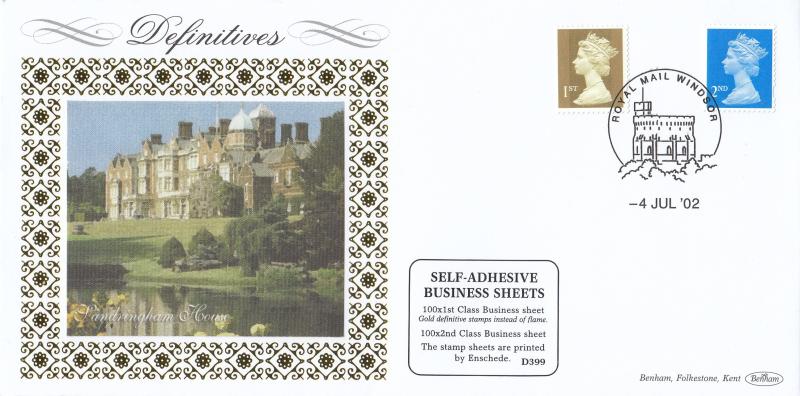 2002 (07) 1st & 2nd Class Self-Adhesive Business Sheets - Benham D399 - Windsor Philatelic Counter H/S