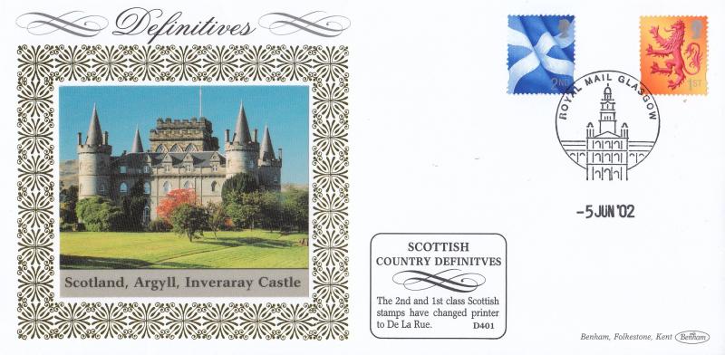2002 (06) Scottish Regionals - Printer Change to De La Rue - Benham D401 - Glasgow Philatelic Counter H/S