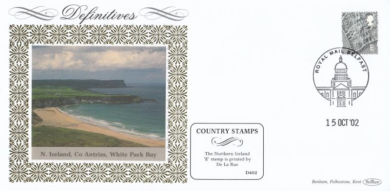 2002 (10) Northern Ireland E Value Regional - Printer Change to De La Rue - Benham D402 - Belfast Philatelic Counter H/S