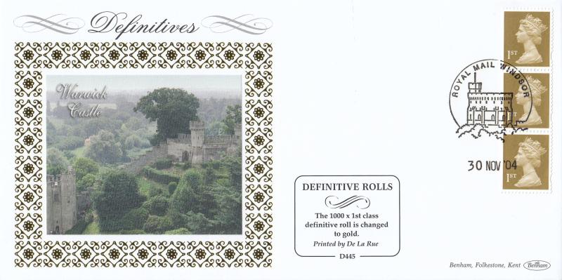 2004 (11) 1st Class Definitive Roll Colour Change to Gold - Benham D445 - Windsor Philatelic Counter H/S