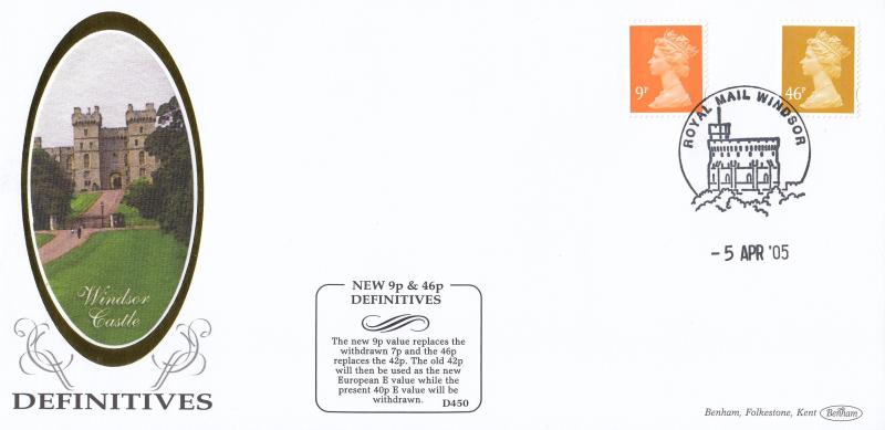 2005 (04) 9p & 46p Definitive New Values - Benham D450 - Windsor Philatelic Counter H/S