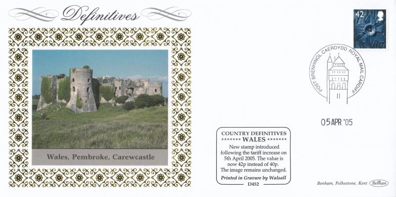 2005 (04) Wales Regional 42p - Benham D452 - Cardiff Philatelic Counter H/S