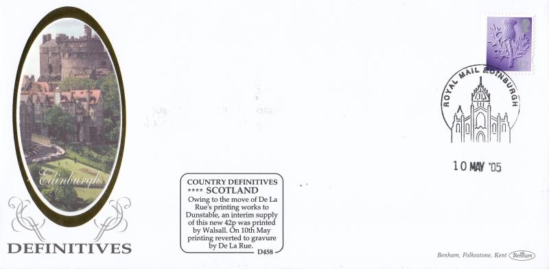 2005 (05) Scottish Regional 42p - Benham D458 - Edinburgh Philatelic Counter H/S